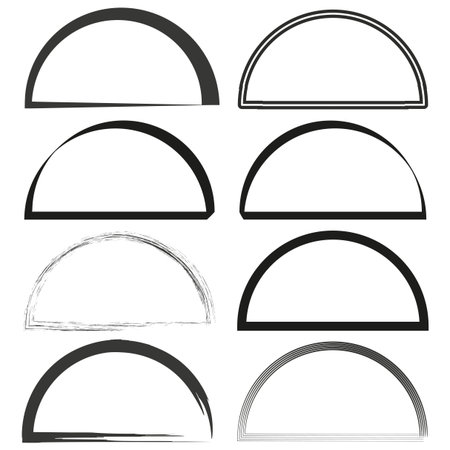 Half circle frames. Arched grunge borders. Round distressed design. Vector decorative set. EPS 10.のイラスト素材