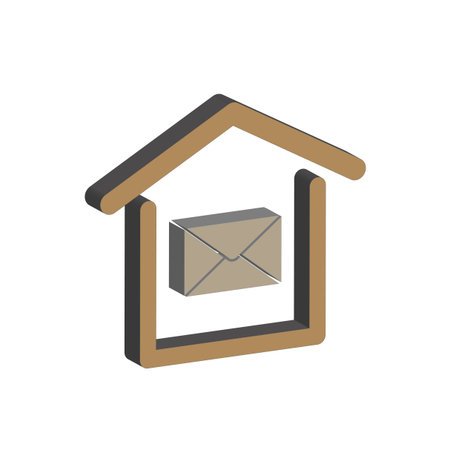 Isometric house icon. Mail envelope symbol. Home address illustration. Vector communication concept. EPS 10.のイラスト素材