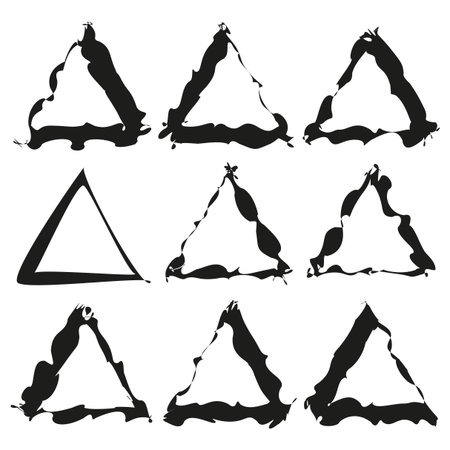Grunge triangle shapes. Distorted geometric forms. Hand drawn set. Vector abstract elements. EPS 10.のイラスト素材