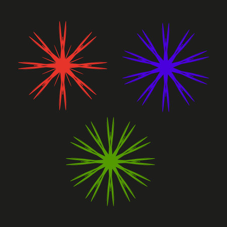 Starburst firework shapes. Colorful radial explosion. Dynamic light ray. Vector festive illustration. EPS 10.のイラスト素材