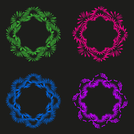 Abstract floral wreaths. Colorful grunge round shapes. Decorative Vector frames. Vibrant organic illustration set. EPS 10.のイラスト素材