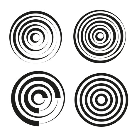 Abstract spiral patterns. Concentric circle shapes. Geometric motion Vector. Clean line illustration. EPS 10.のイラスト素材