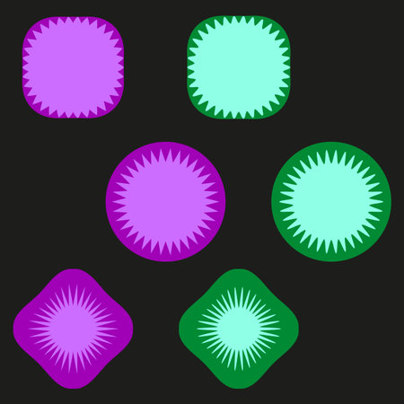 Vibrant color shapes. Seven round squares. Flat geometry Vector design. Modern minimal elements. EPS 10.のイラスト素材