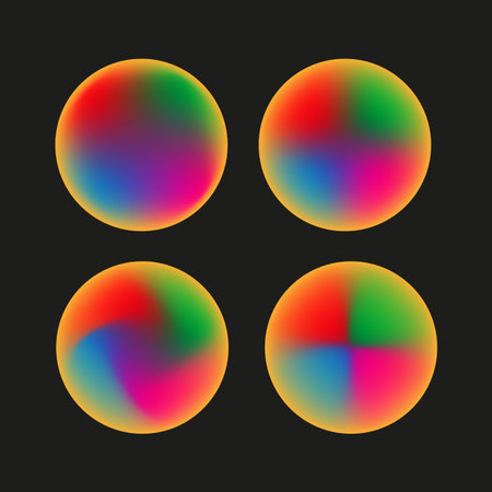 Gradient color circles. Abstract round forms. Spectrum radial Vector. Black background set. EPS 10.のイラスト素材