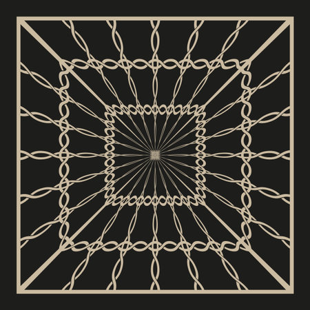 Square wireframe pattern. Grid structure detail. Geometric Vector illusion. Light brown outline. EPS 10.のイラスト素材