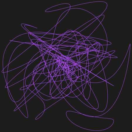 Abstract scribbled lines. Purple violet pattern. Dark background art. Vector chaotic element. EPS 10.のイラスト素材
