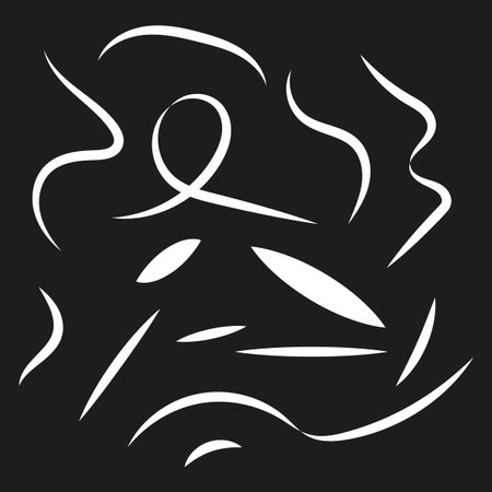 Abstract scribble shapes. Dynamic chaotic lines. Stylized random Vector. Black background art. EPS 10.のイラスト素材