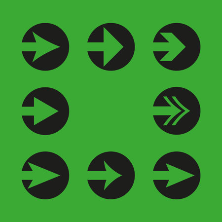 Direction arrows set. Round circle icons. Movement pointer Vector. Green background symbol. EPS 10.のイラスト素材