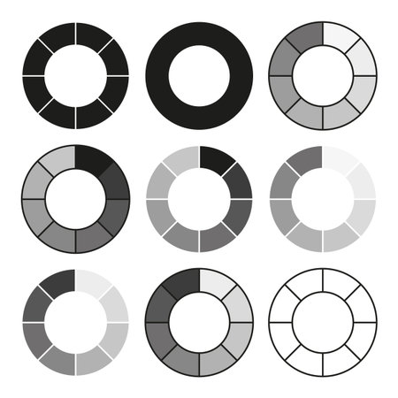 Pie chart collection. Ring circle graph. Data analysis Vector. Monochrome set element. EPS 10.のイラスト素材