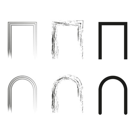 Grunge arch shapes. Abstract brush strokes. Hand drawn Vector elements. Black rough texture. EPS 10.のイラスト素材