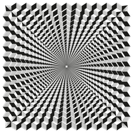 Radial explosion lines. Hypnotic center focus. Black white starburst. Vector dynamic pattern. EPS 10.のイラスト素材