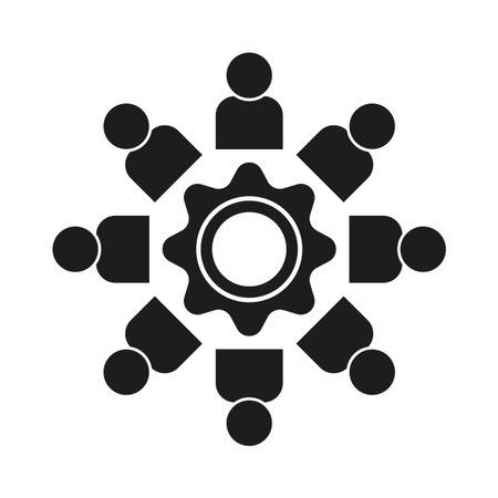 Teamwork people circle. Central gear symbol. Business mechanism Vector icon. Corporate partnership concept. EPS 10.のイラスト素材