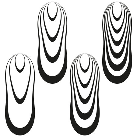Abstract sleek shapes. Vertical wave forms. Simple black Vector. Four design elements. EPS 10.のイラスト素材