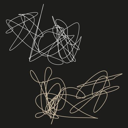 Scribble line art. Chaotic doodle pattern. Abstract stroke Vector. Black background texture. EPS 10.のイラスト素材