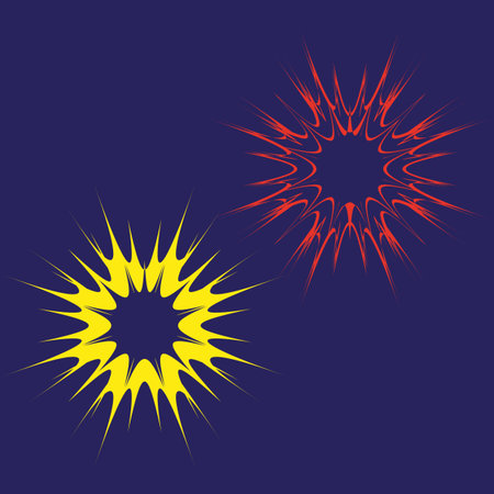 Starburst yellow element. Dynamic light burst. Explosion graphic shape. Vector dark background. EPS 10.のイラスト素材