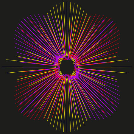 Radial color rays. Bright pink yellow. Dark background explosion. Vector vibrant abstract. EPS 10.のイラスト素材