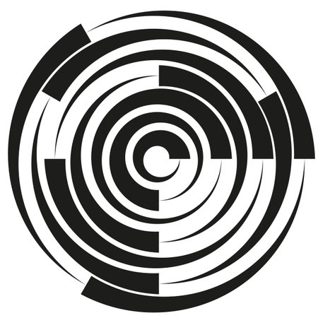 Spiral radial pattern. Circular line elements. Abstract dynamic Vector. Black white rotation. EPS 10.のイラスト素材