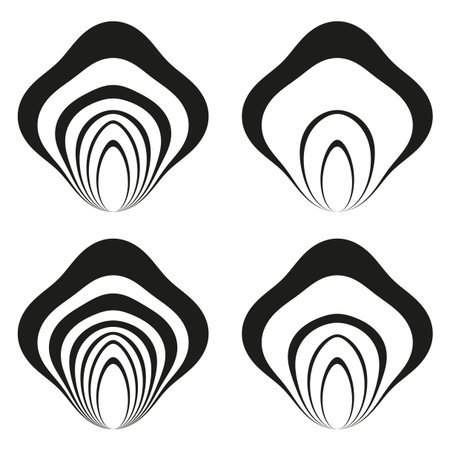 Abstract shell shapes. Geometric water symbol. Simple black Vector. Four wave elements. EPS 10.のイラスト素材