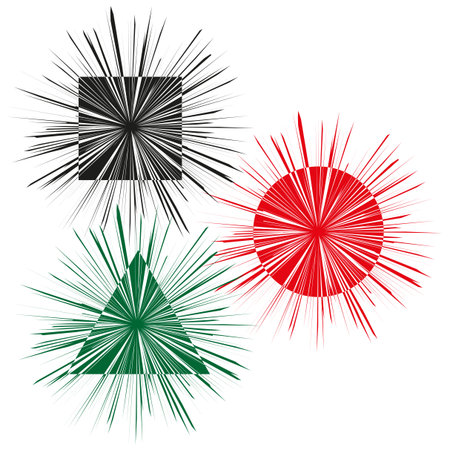 Geometric shape collection. Abstract star bursts. Circle triangle square. Modern ray Vector. EPS 10.のイラスト素材