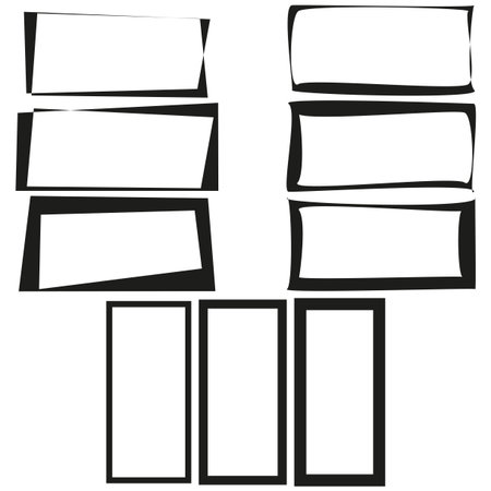 Distorted frame borders. Hand drawn rectangle shapes. Outline messy Vector element set. Rough sketch template. EPS 10.のイラスト素材