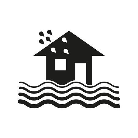 Flooded house icon. Natural disaster symbol. Water damage Vector. Home insurance concept. EPS 10.のイラスト素材