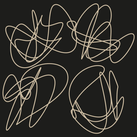 Abstract scribble lines. Chaotic curved pattern. Hand drawn Vector. Brown black background. EPS 10.のイラスト素材
