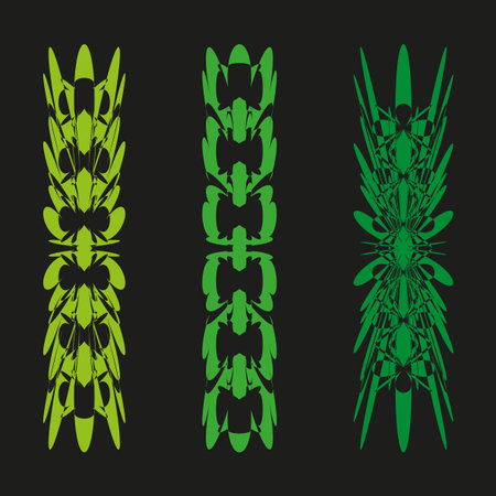 Vertical chain ornaments. Green decorative shapes. Black background motif. Vector abstract element. EPS 10.のイラスト素材