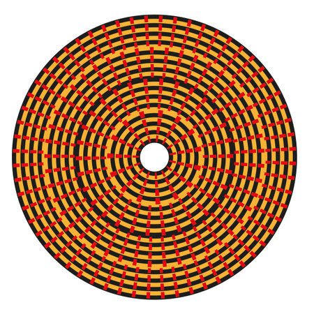 Concentric circle element. Vibrant orange spiral. Abstract rotation Vector. Optical illusion graphic. EPS 10.のイラスト素材