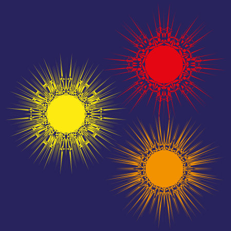 Vibrant burst stars. Sun light symbols. Red yellow Vector. Dynamic glow elements. EPS 10.のイラスト素材