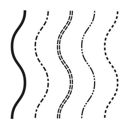 Winding road lines. Tire track Vector element. Abstract dashed curve. Simple white background. EPS 10.のイラスト素材