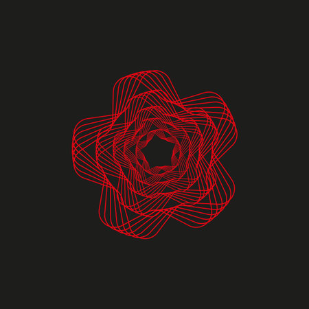 Sophisticated geometric rose Vector. Detailed red floral wireframe. Intense black background....