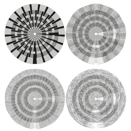 Abstract circle Vector. Round texture collection. Radial pattern illustration. Monochromatic sphere graphics art. EPS 10.のイラスト素材