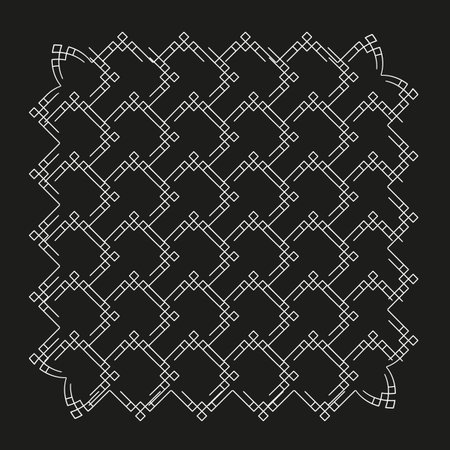 White grid pattern. Black background Vector. Symmetrical lattice symbol. Abstract structural...