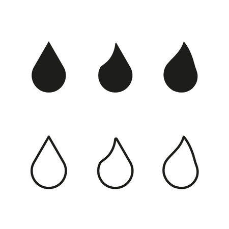 Transparent water droplet icon. Natural liquid rain symbol. Fresh moisture Vector element. Minimalist black outline shape. EPS 10.のイラスト素材