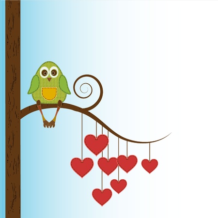 beautiful funny owl sit on heart treeのイラスト素材