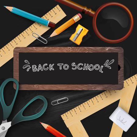 School Items With Colored Pencils. School Icon Elements.のイラスト素材