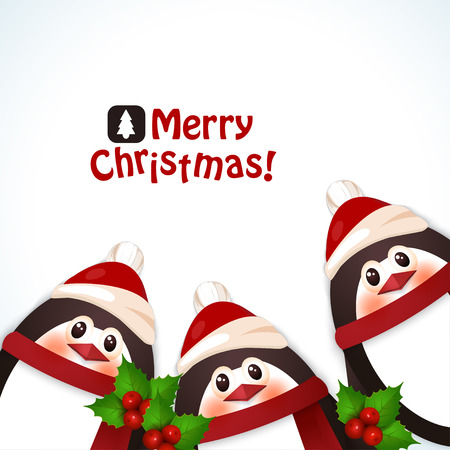 Winter illustration with funny cartoon penguin on skis.のイラスト素材