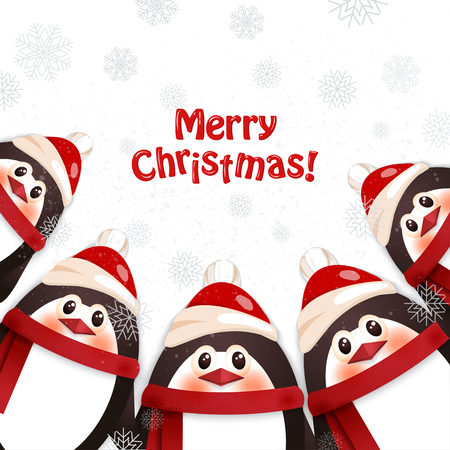 Winter illustration with funny cartoon penguin on skisのイラスト素材