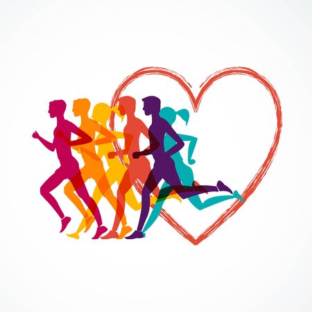 Running marathon, people run, colorful banerの写真素材