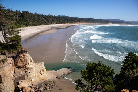 Otter Crest State Scenic Viewpoint at Devils Punch Bowl, Otter Rock, Oregon in August, horizontalの写真素材