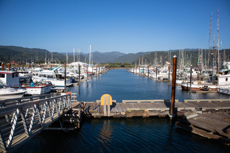 Garibaldi, Oregon, USA, August, 8, 2019, Port of Garibaldi on the Pacific Ocean in Northwest Oregon, horizontalのeditorial素材