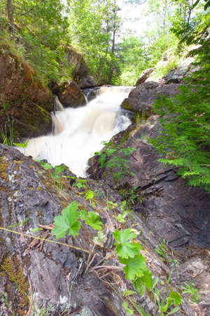 Long Slide Falls, Marinette County, Wisconsin June 2020 on the North Branch Pemebonwon River, verticalの写真素材
