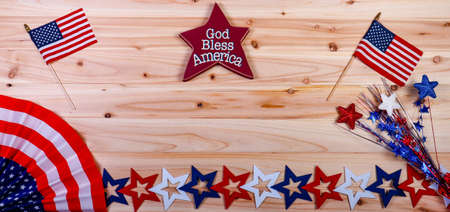 God Bless Amarica on a cedar board backgroundの写真素材