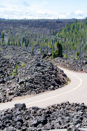 Highway in McKenzie Pass Summit Oregon from Dee Wright Observatoryの写真素材
