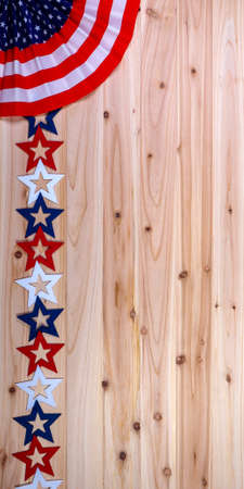 American banner and stars on a cedar board background verticalの写真素材