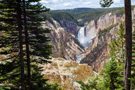 Yellowstone River Lower Falls at Yellowstone National Park from Artist Point, horizontalの写真素材