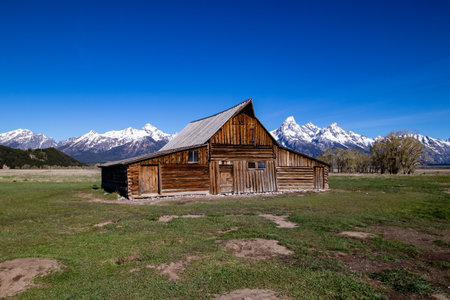 T.A. Moulton Barn in Mormon Row Historic District in Grand Teton National Park, Wyoming, horizontalのeditorial素材
