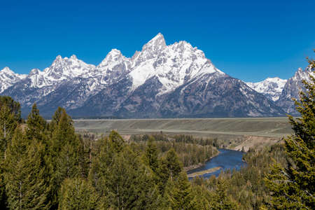 Snake River Overlook in Grand Tetons National Park, Wyoming, USA in springtime, horizontalの写真素材