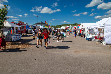 Wausau, Wisconsin, USA, July, 30, 2022: 5th Annual Hmong Wausau Festival, people trying the asian food, horizontalのeditorial素材