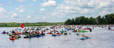 The annual Paddle Pub Crawl on Lake Wausau, Wisconsin takes place on the last Saturday in July